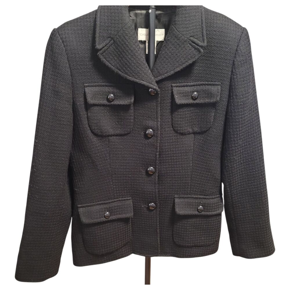 Vintage 100% Virgin‎ Wool Boucle Safari Jacket Utility Blazer 10 Set 90s Scully